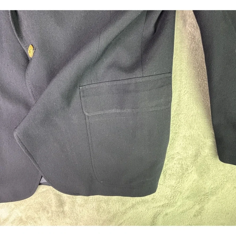 Vintage Christopher Hayes Blazer 44L Navy Wool Solid Double Breasted Crest Logo